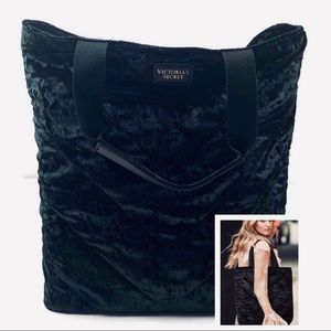 Victorias Secret Black Chevron Crushed Velvet Tote